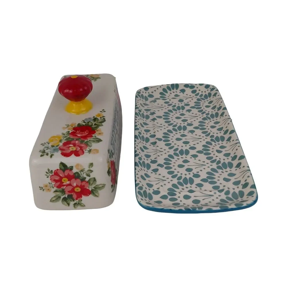 Pioneer Woman Vtg Covered Butter Dish Makes Everything Better Floral New Retired